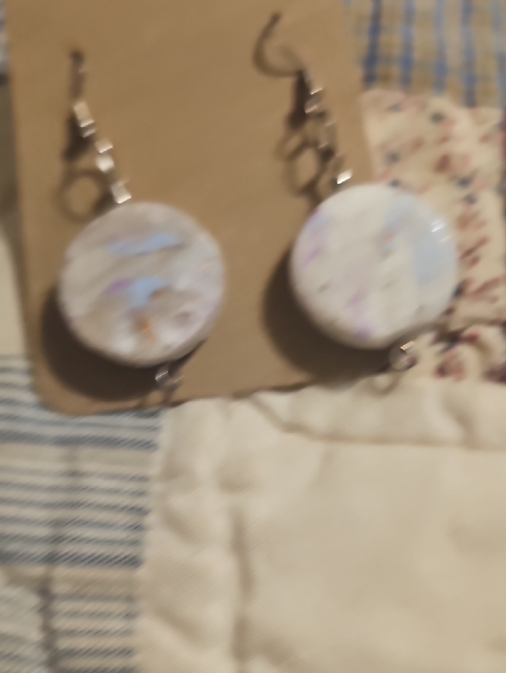 Iridescent White Round Drop Earrings - Women Jewelry